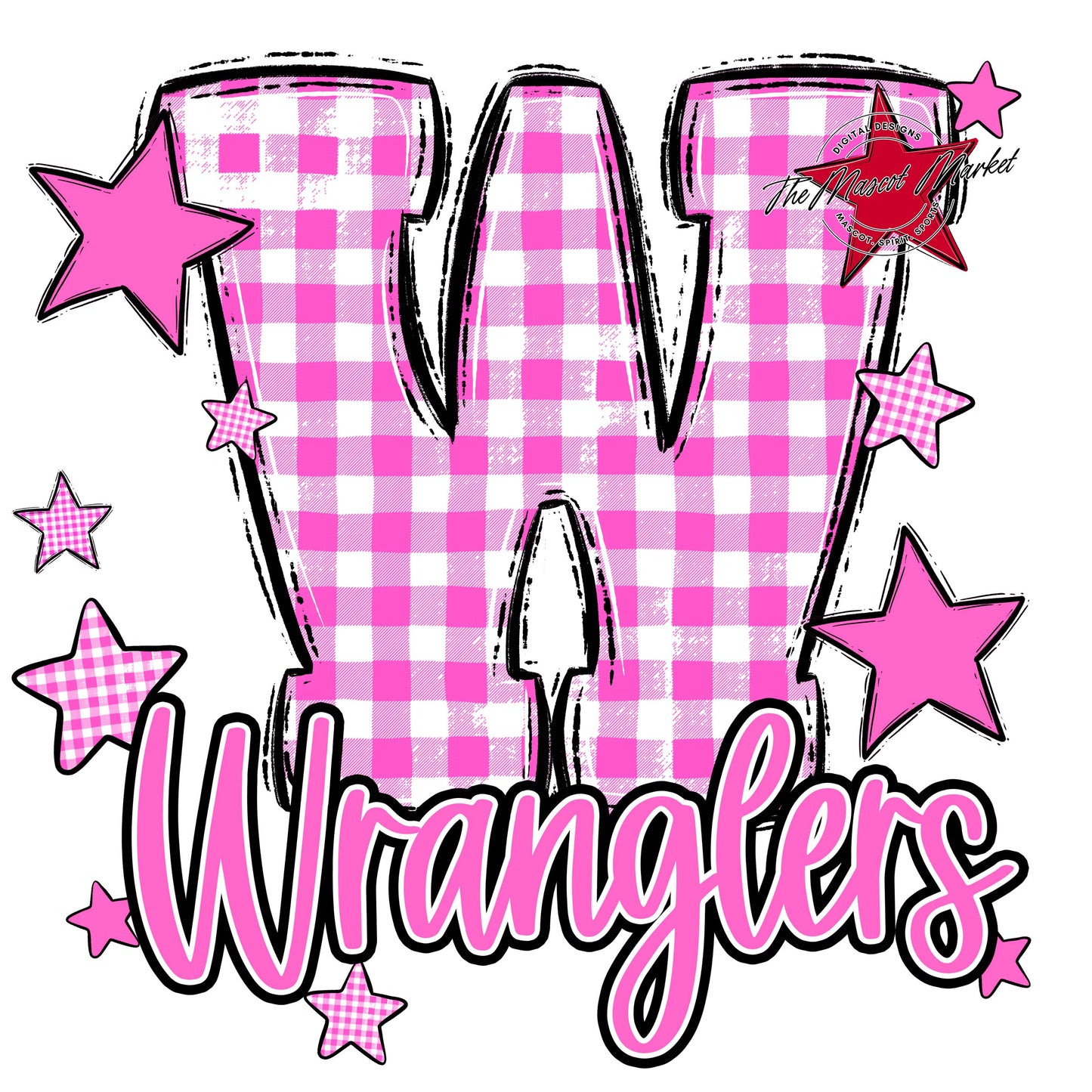 Wranglers Plaid Star Design-Baby Pink