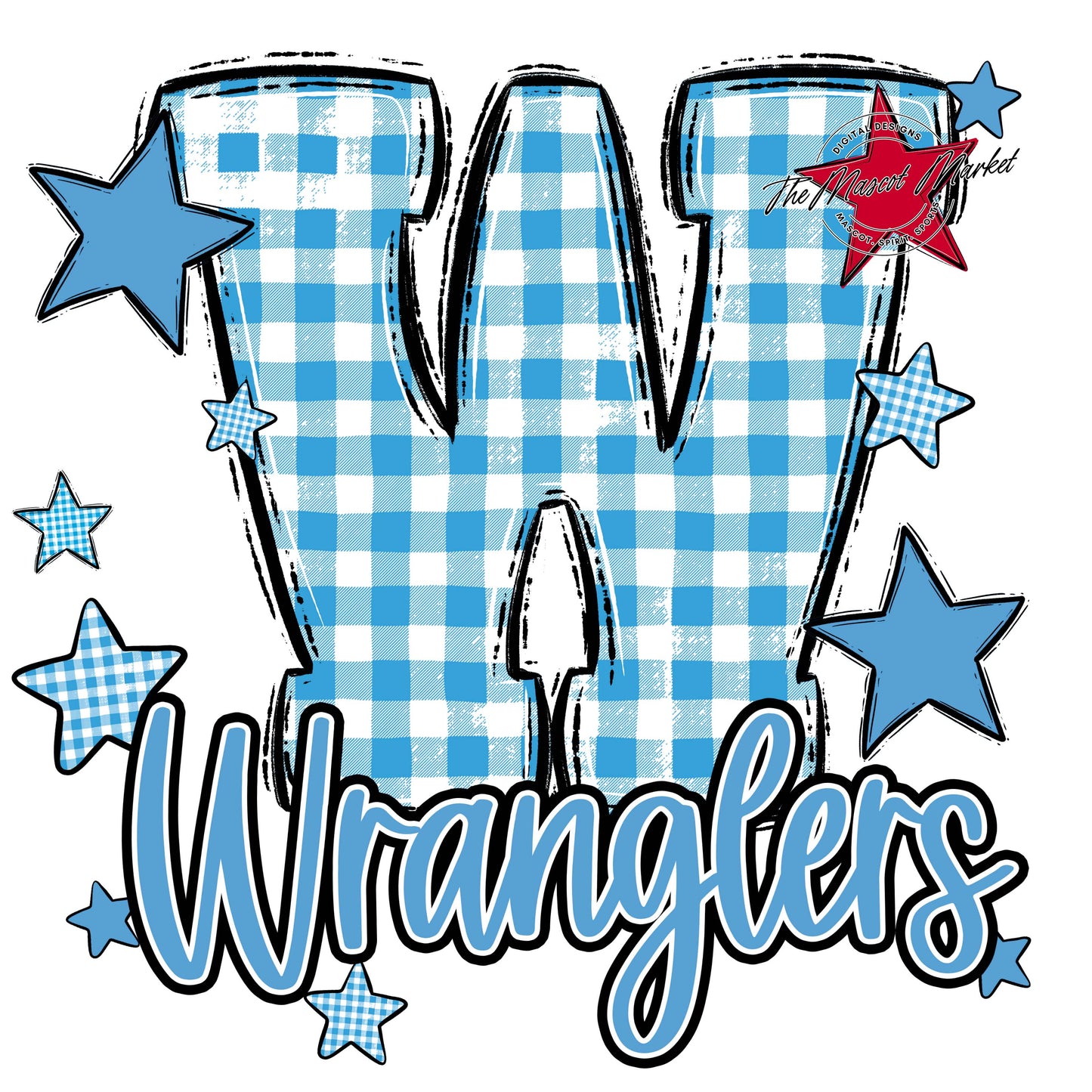 Wranglers Plaid Star Design-Carolina Blue