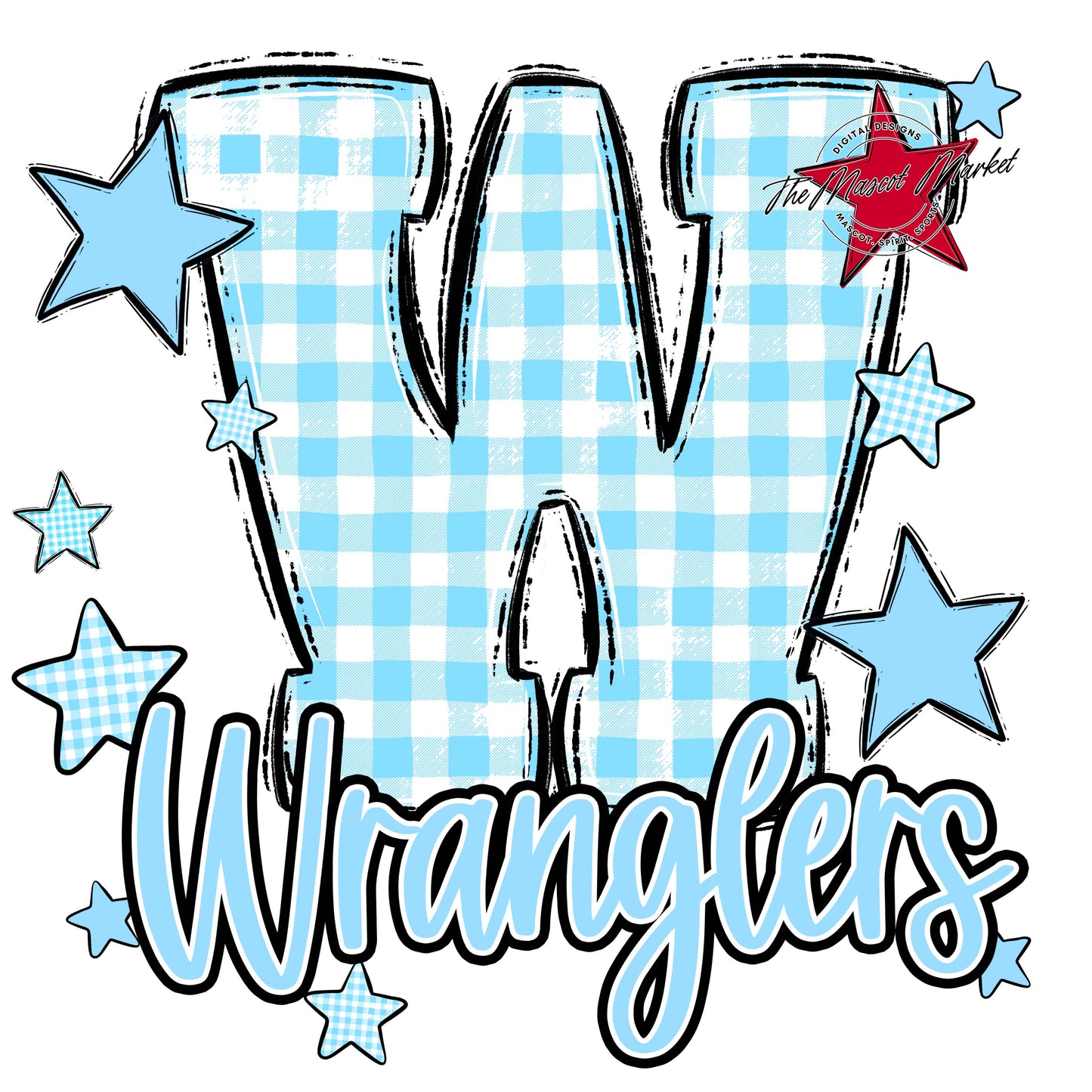 Wranglers Plaid Star Design-Columbia Blue
