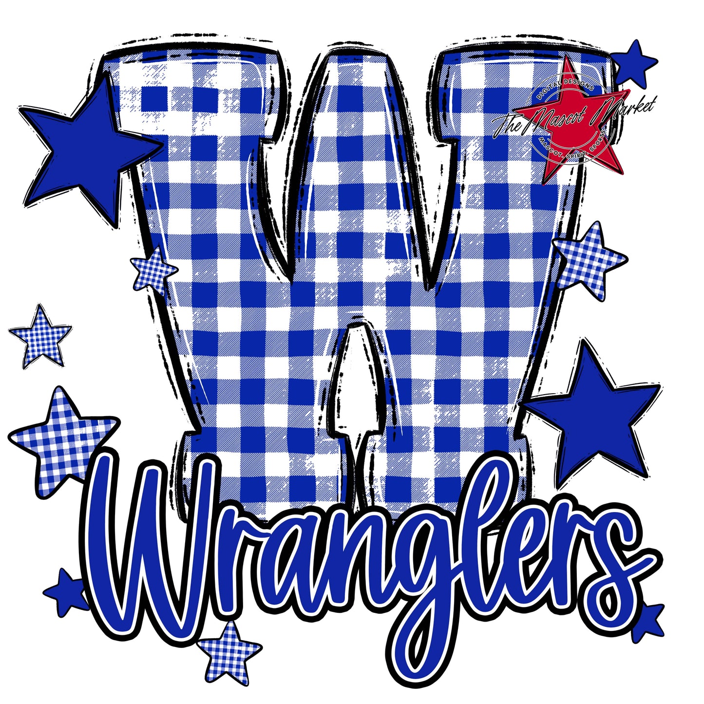 Wranglers Plaid Star Design-Royal Blue