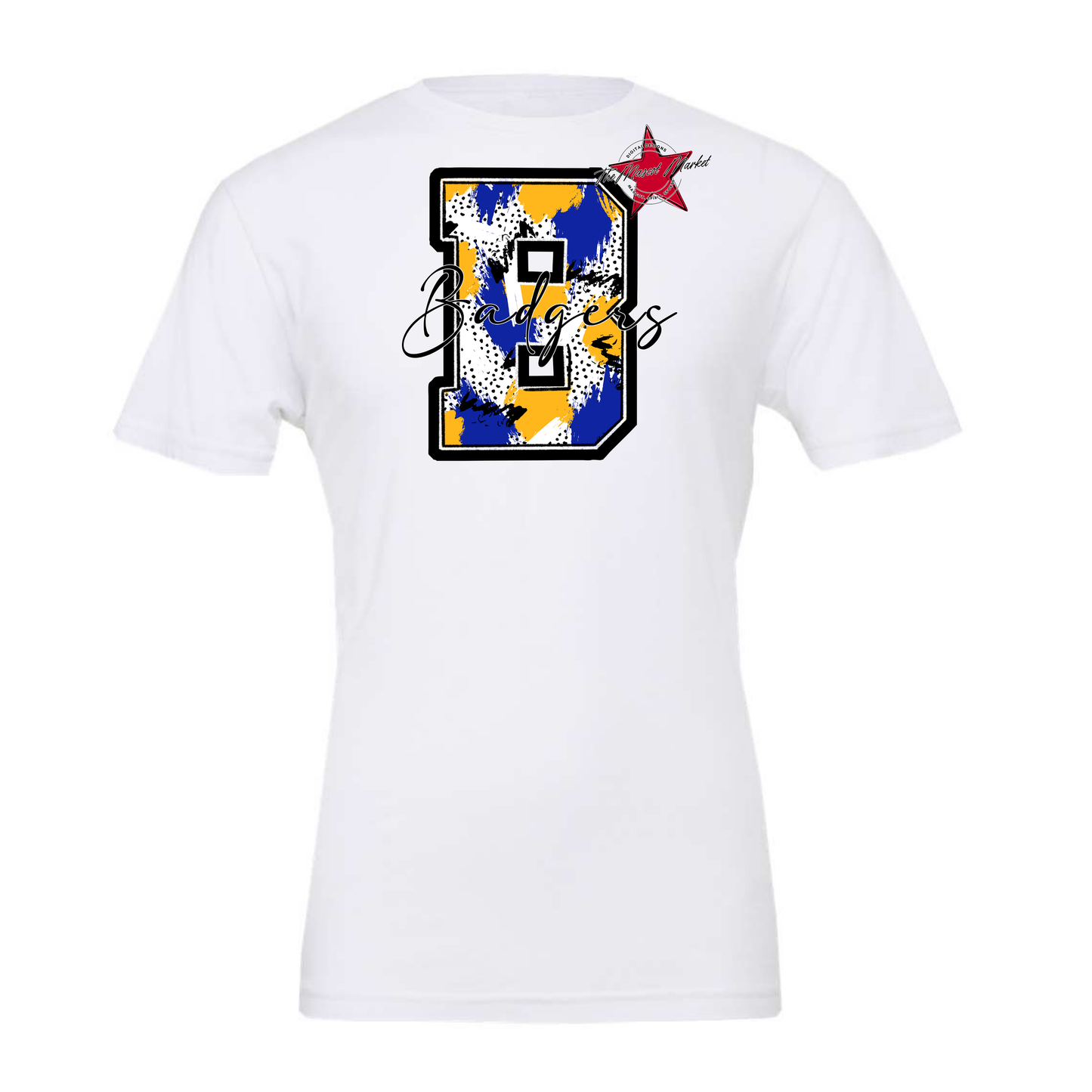 Badgers Alpha Paint Splat Design-Blue-Yellow
