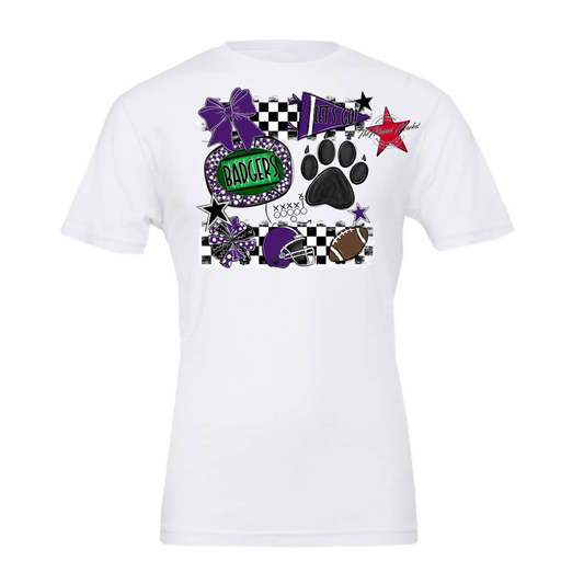 Badgers Checkers Mascot Spirit Design w Paw-Purple