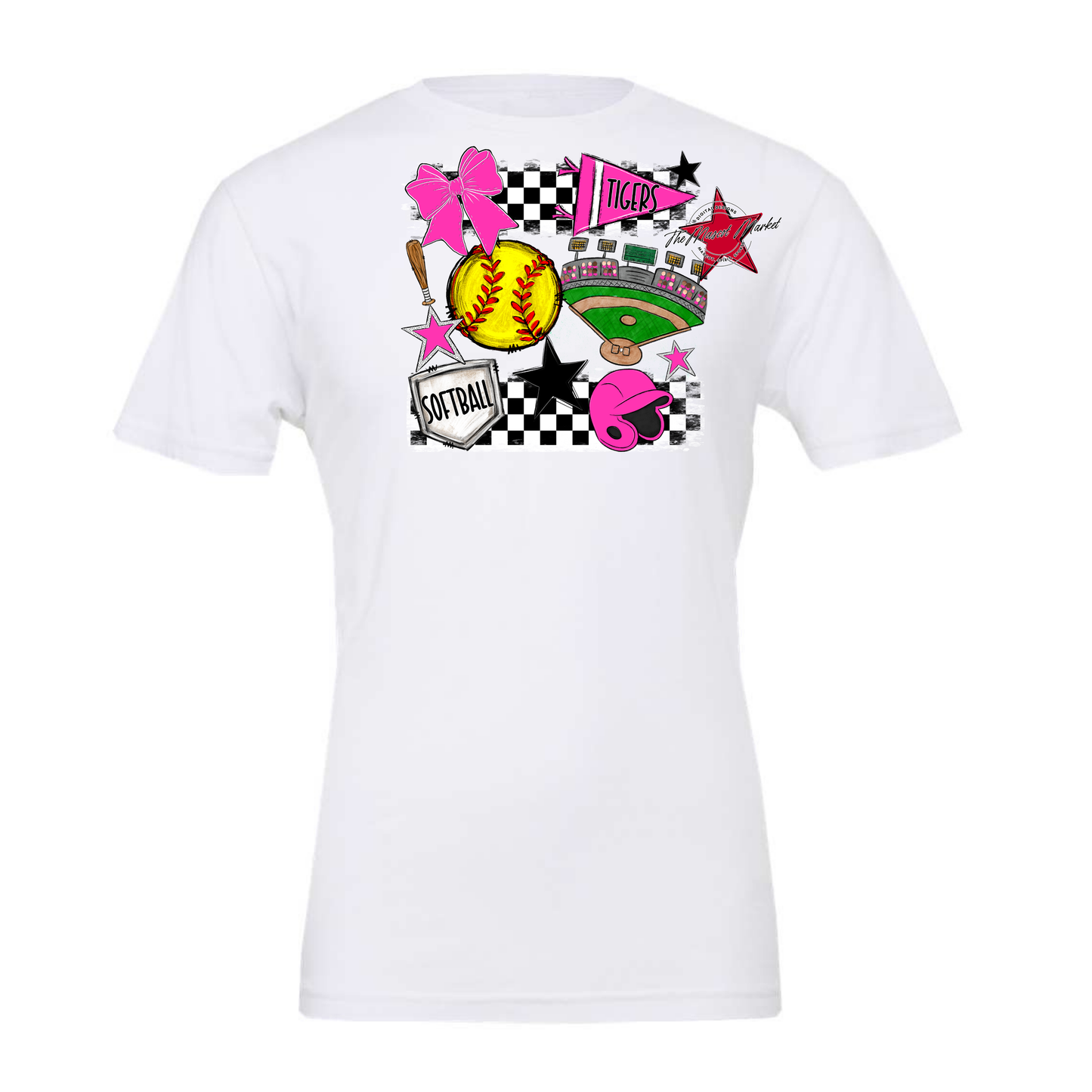 Tigers Checkers Softball Spirit Design-Pink