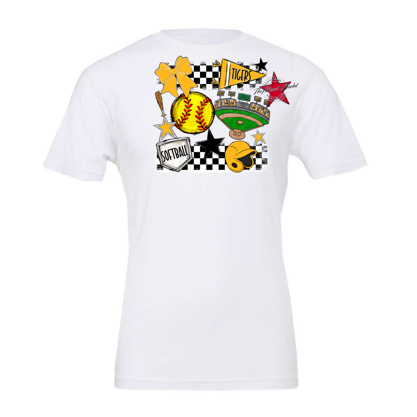 Tigers Checkers Softball Spirit Design-Yellow