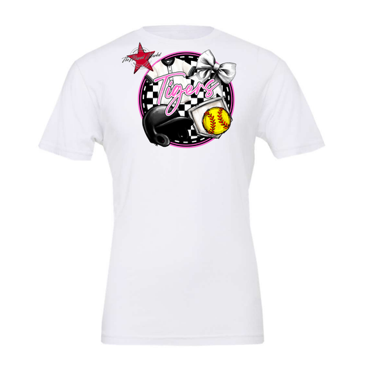 Tigers Circle Softball Design-Baby Pink