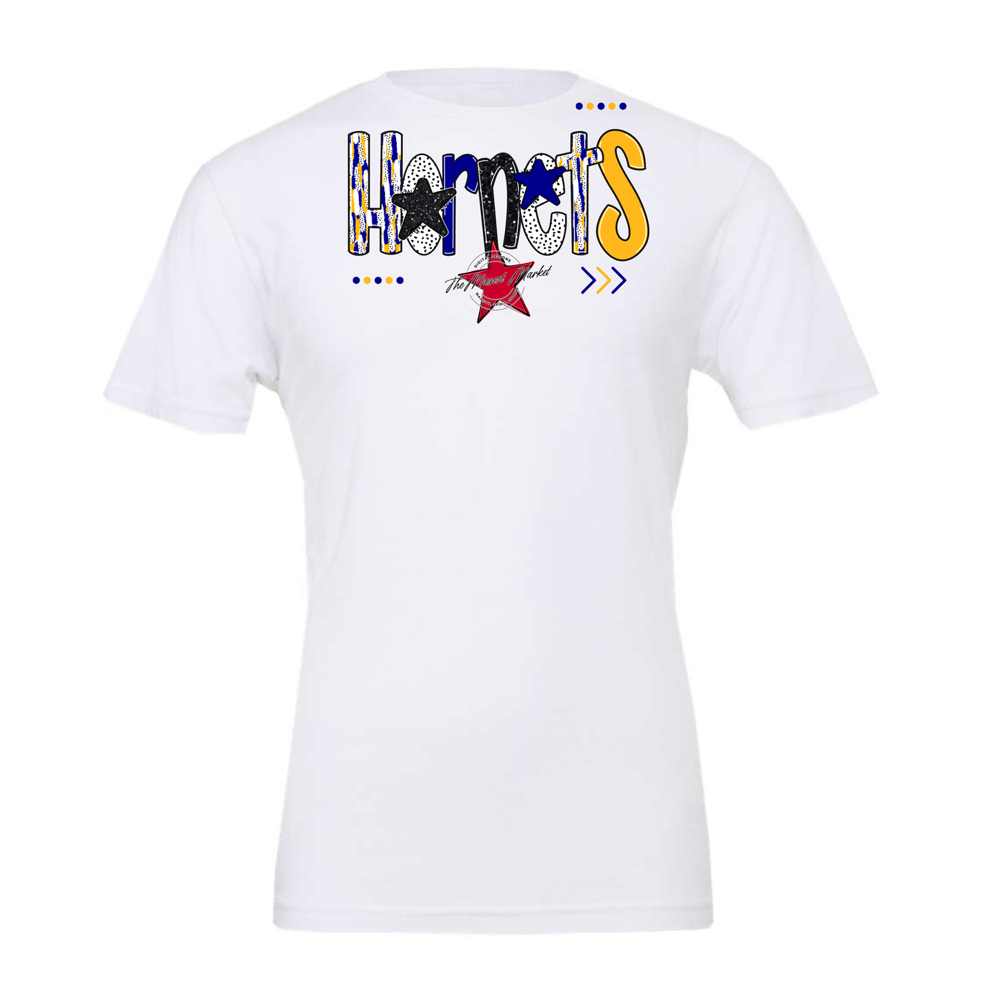 Hornets Brushstroke Alpha w Arrows-Blue-Yellow