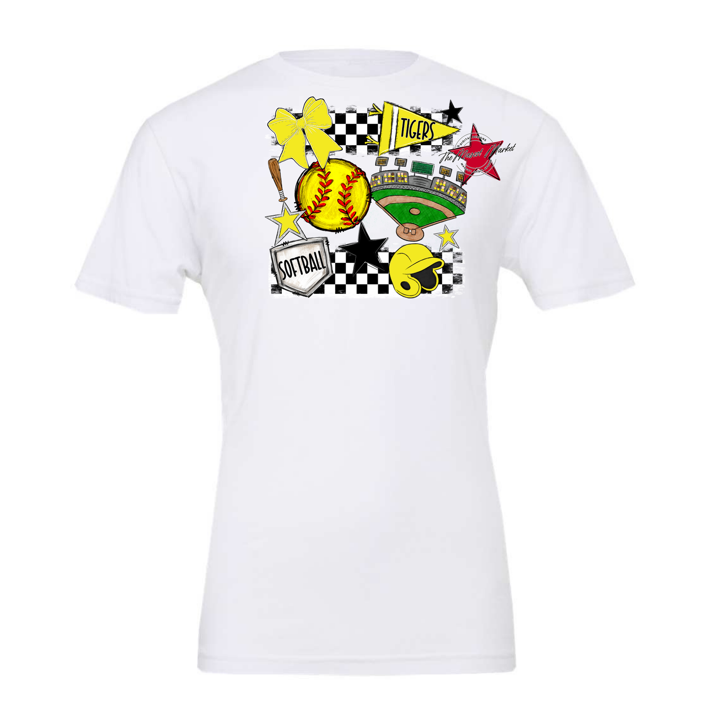 Tigers Checkers Softball Spirit Design-Bright Yellow