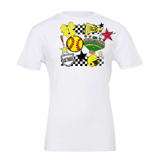 Tigers Checkers Softball Spirit Design-Bright Yellow