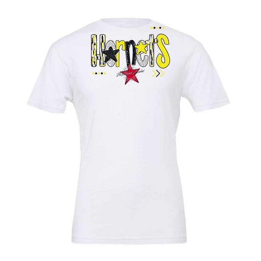 Hornets Brushstroke Alpha w Arrows-Bright Yellow