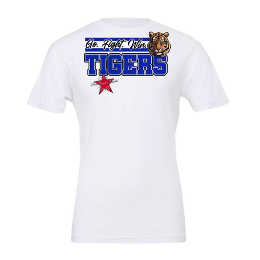 Tigers Go Fight Win Mascot Lines-Royal Blue