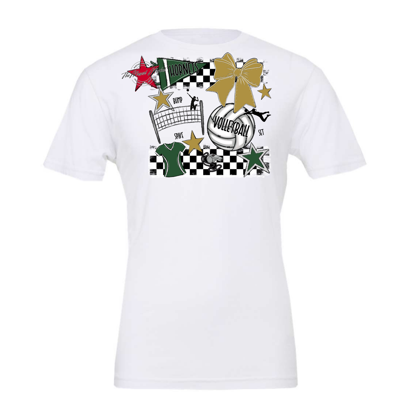 Hornets Checkers Volleyball Spirit Design-Green-Gold