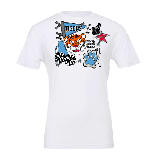 Tigers Mixed Mascot Spirit Design-Carolina Blue