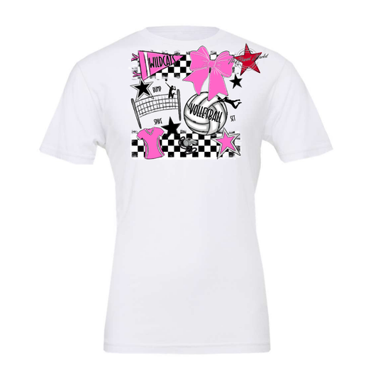 Wildcats Checkers Volleyball Spirit Design-Baby Pink