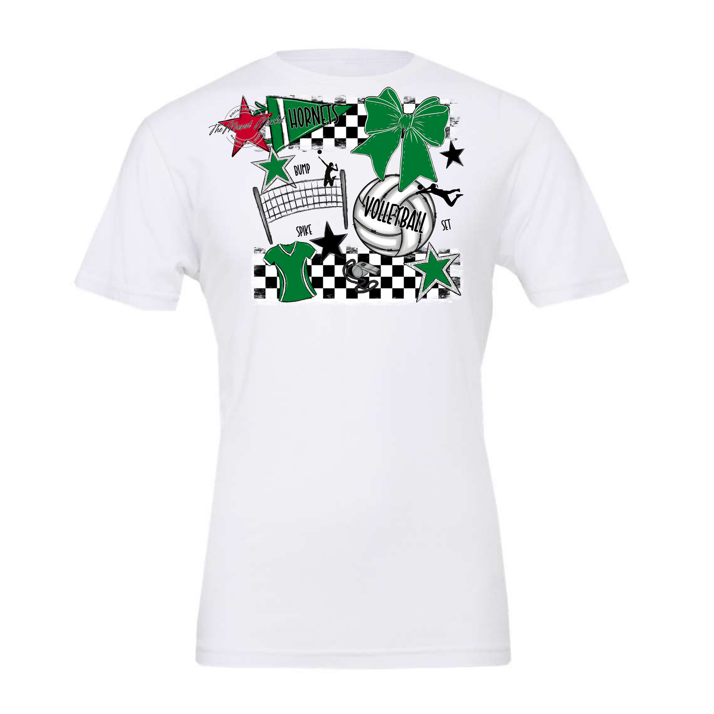 Hornets Checkers Volleyball Spirit Design-Kelly Green