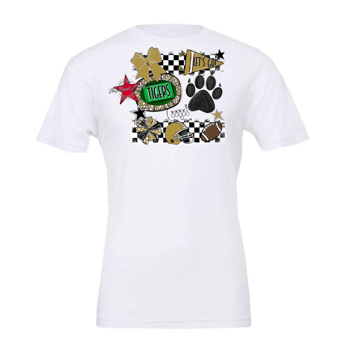Tigers Checkers Mascot Spirit Design w Paw-Gold