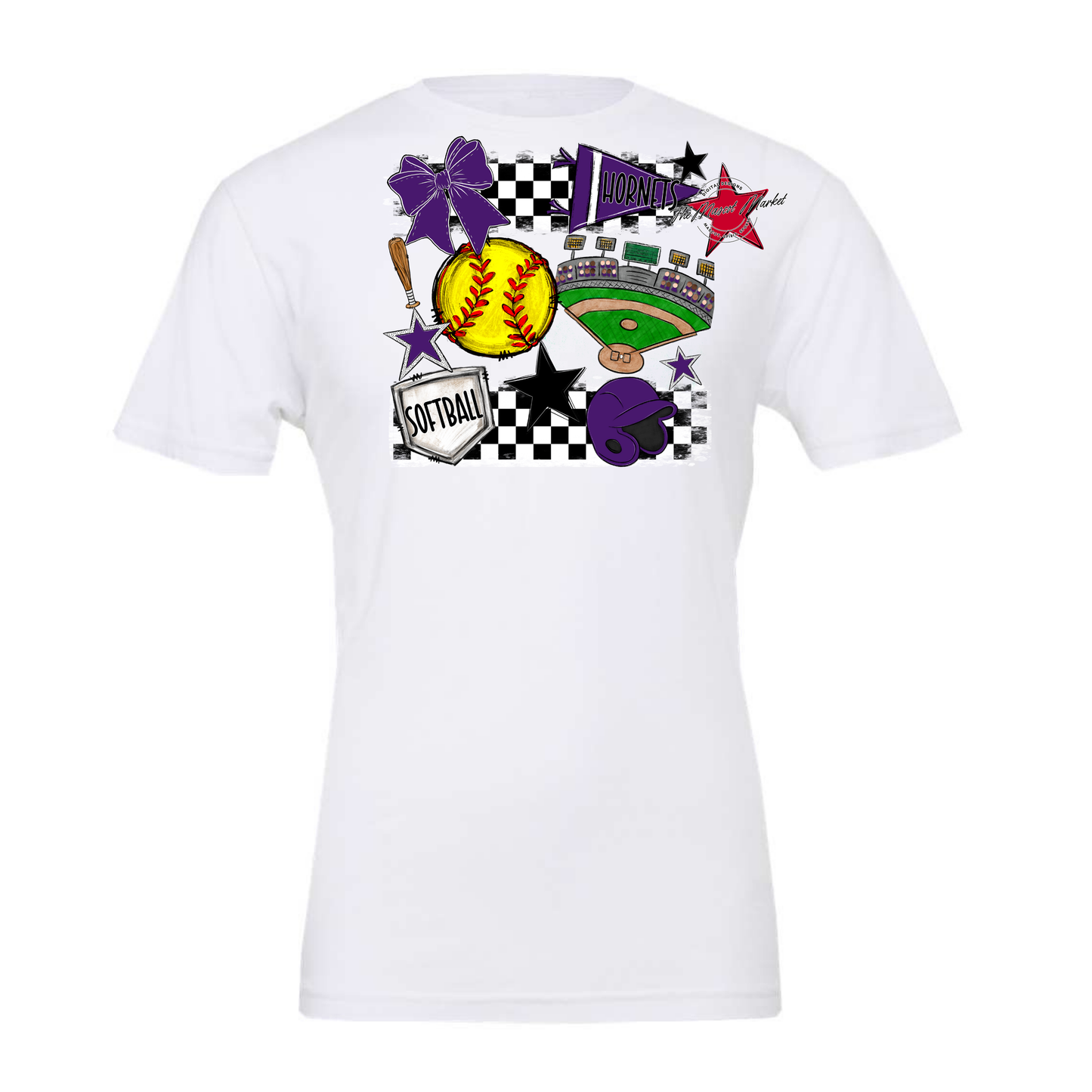 Hornets Checkers Softball Spirit Design-Purple