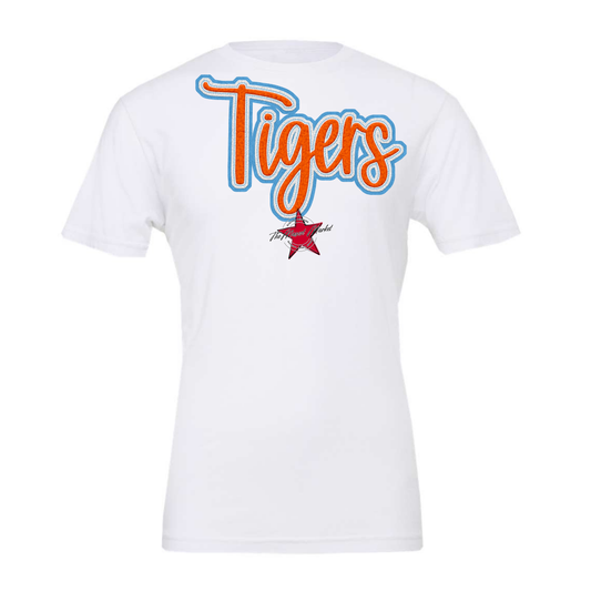 Tigers Faux Chenille Patch-Carolina Blue-Orange