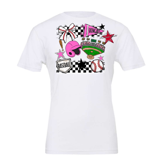 Bengals Baseball Checkers Design-Baby Pink