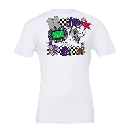 Hornets Checkers Mascot Spirit Design-Purple-Grey