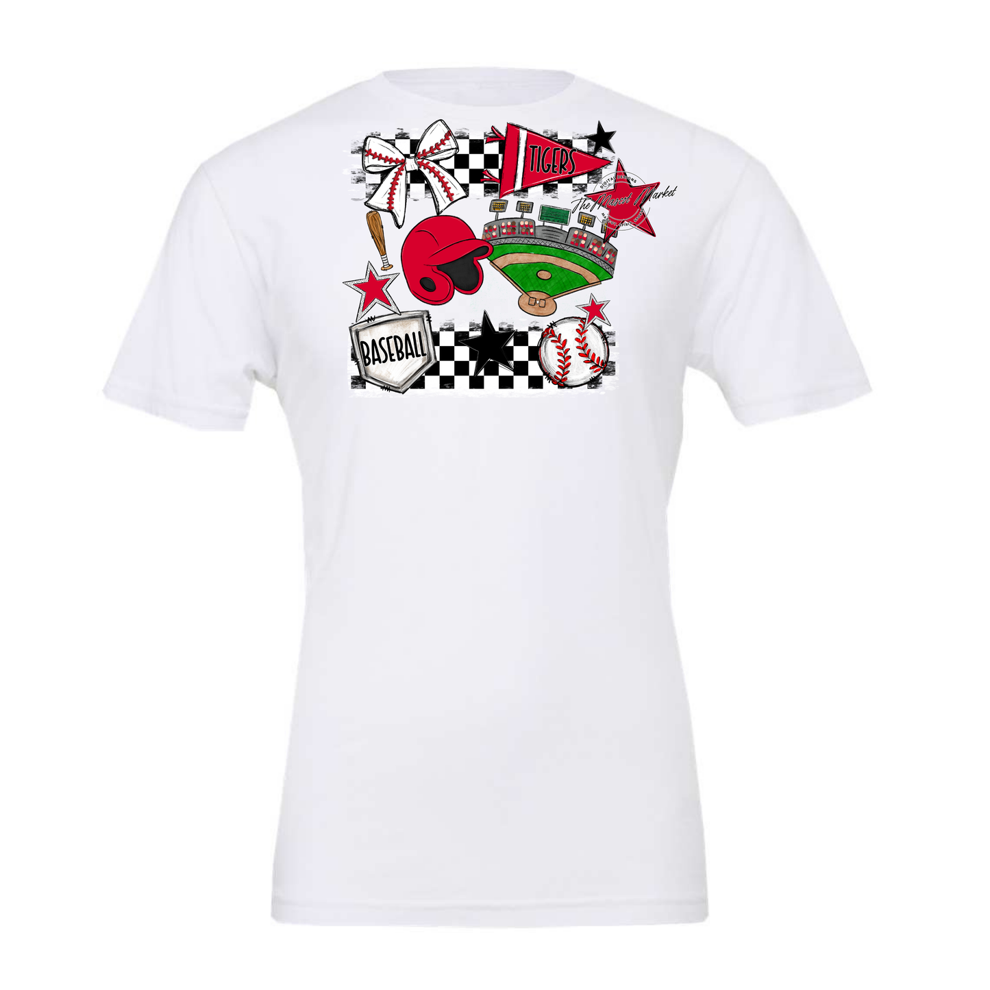 Tigers Checkers Baseball Spirit Design-Red