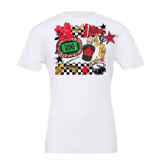 Tigers Checkers Band Spirit Design-Bright Red