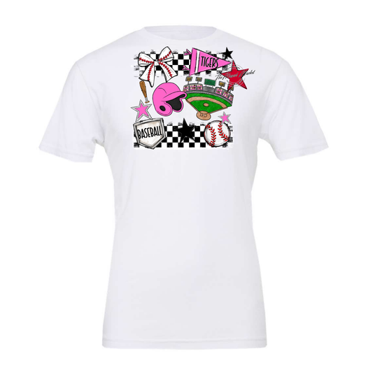 Tigers Checkers Baseball Spirit Design-Baby Pink