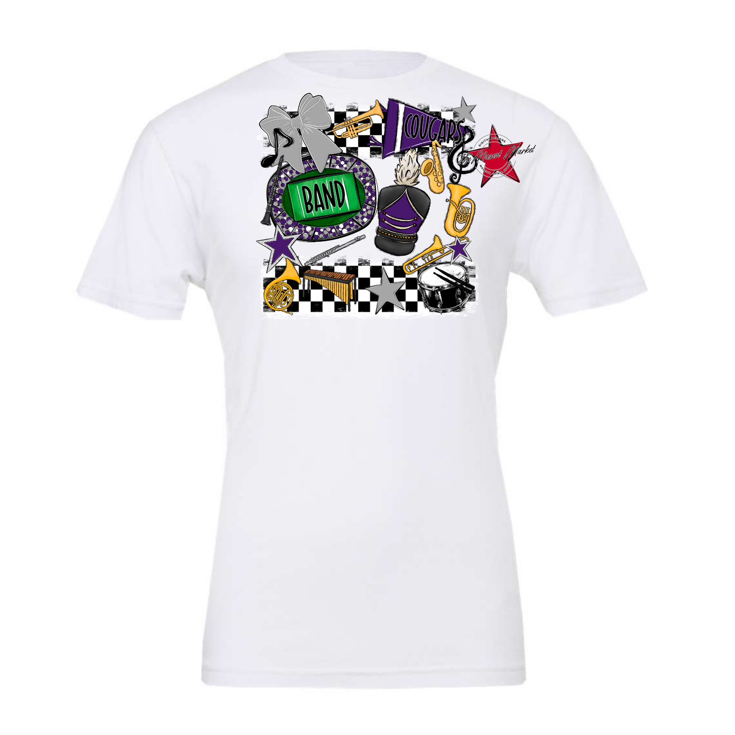 Cougars Checkers Band Spirit Design-Purple-Grey