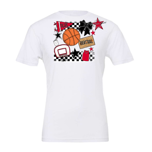 Tigers Checkers Basketball Spirit Design-Bright Red