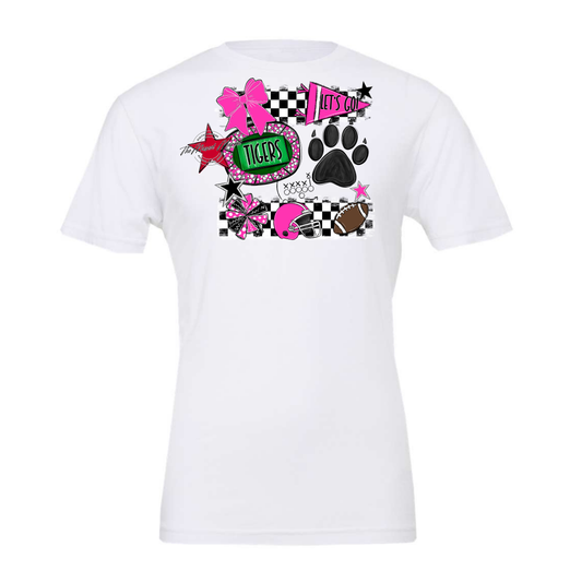 Tigers Checkers Mascot Spirit Design w Paw-Pink
