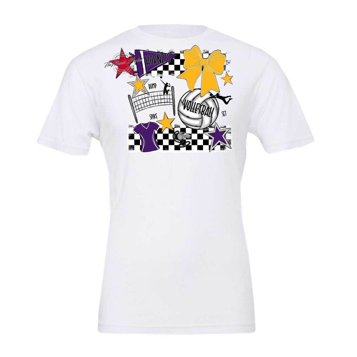 Hornets Checkers Volleyball Spirit Design-Purple-Yellow