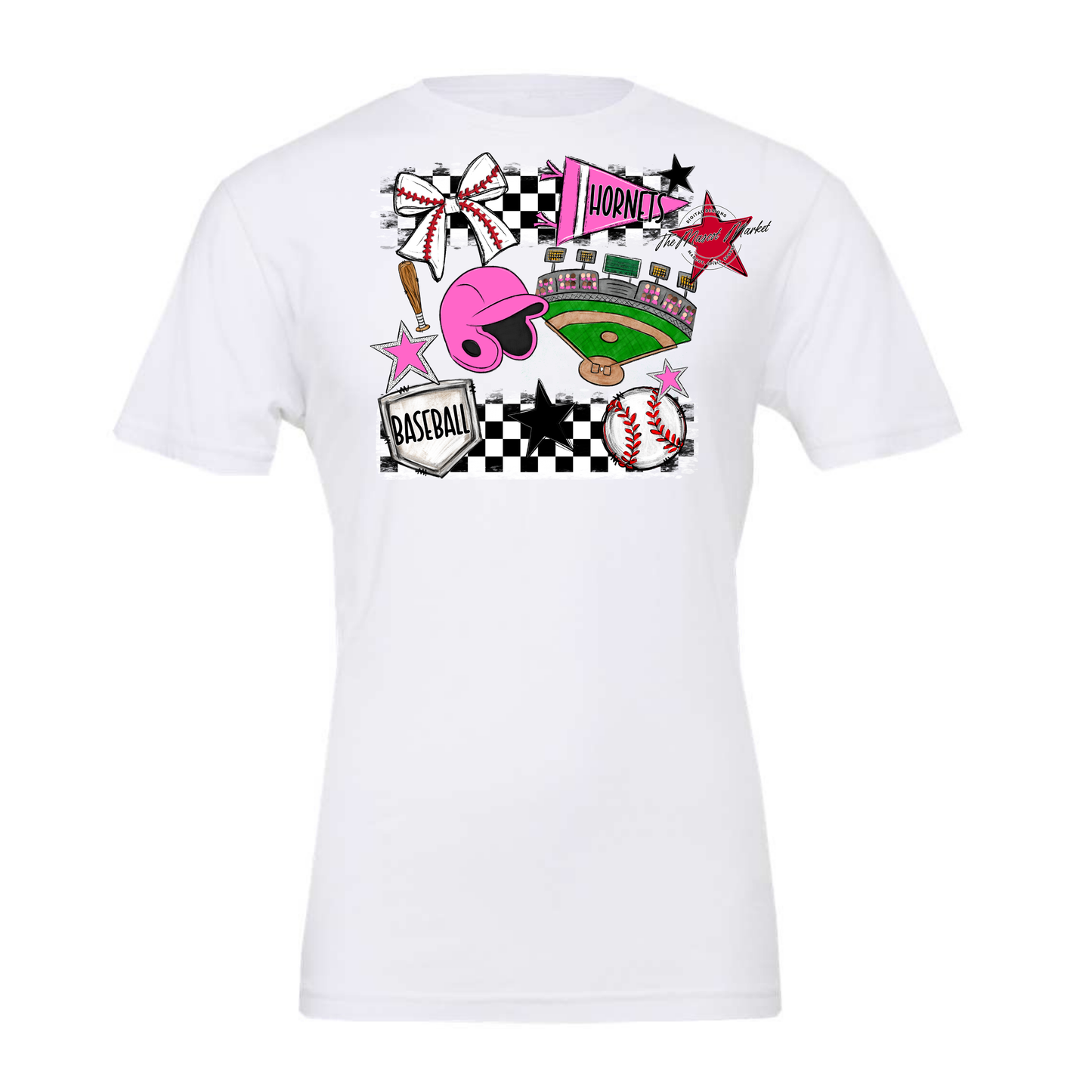 Hornets Checkers Baseball Spirit Design-Baby Pink