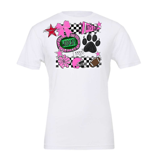 Wildcats Checkers Mascot Spirit Design w Paw-Baby Pink