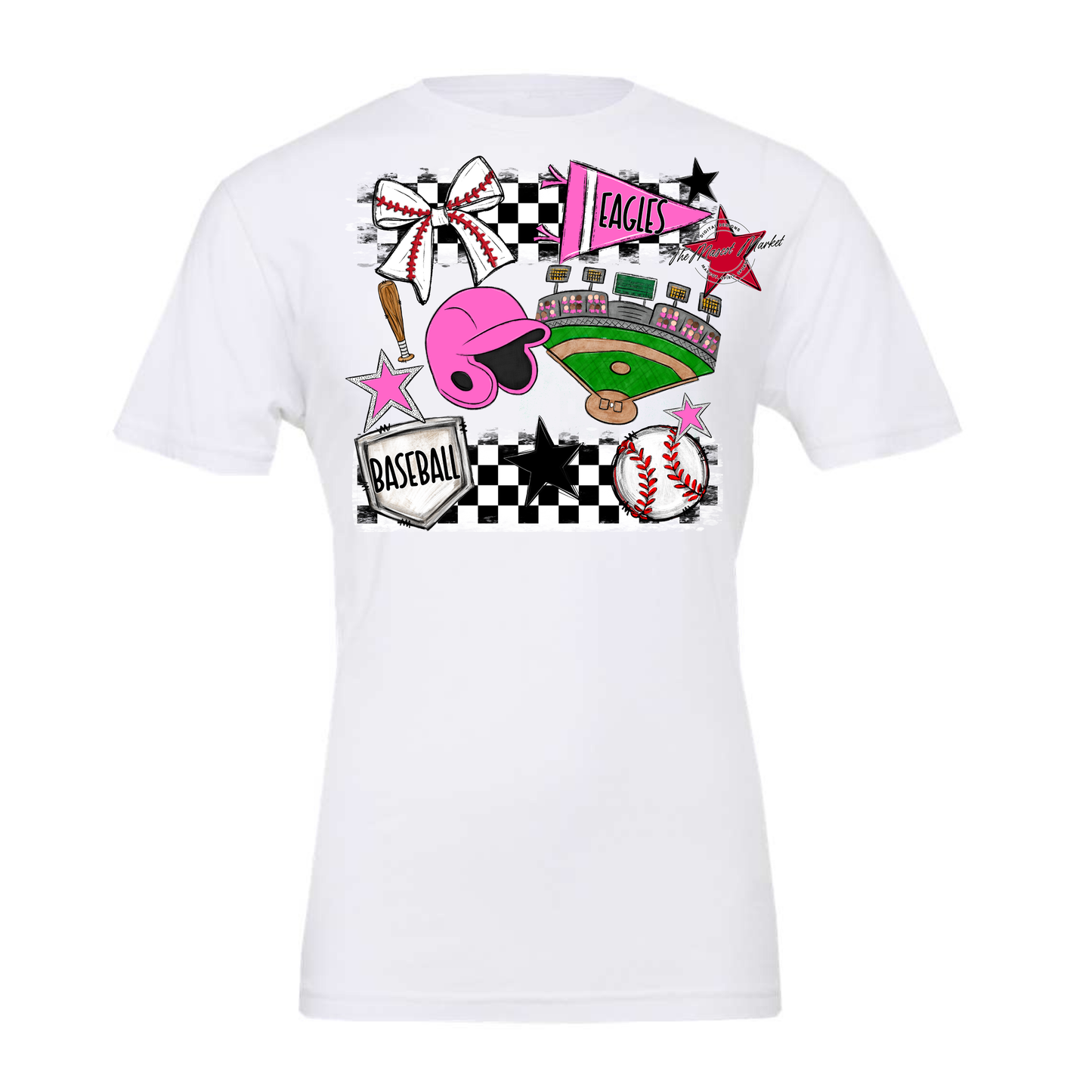 Eagles Baseball Checkers Design-Baby Pink
