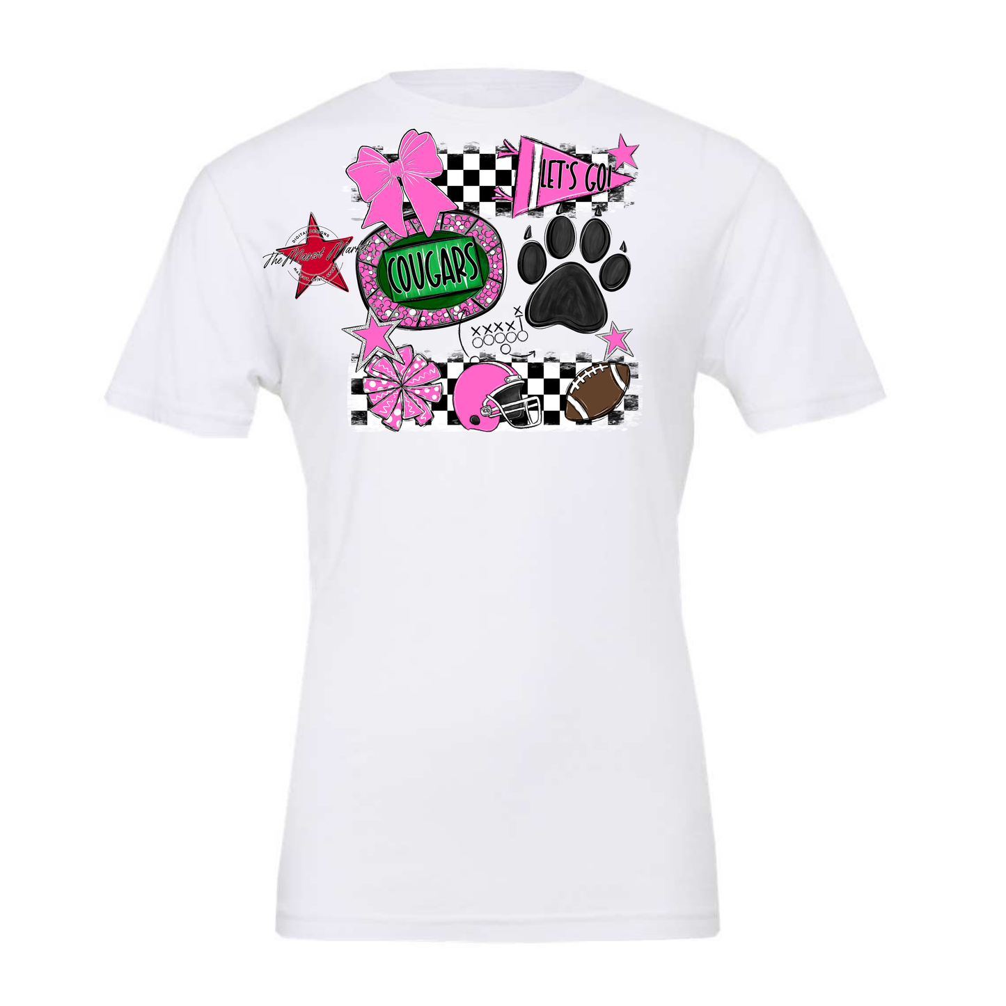 Cougars Checkers Mascot Spirit Design w Paw-Baby Pink