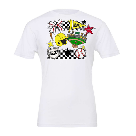 Hornets Checkers Baseball Spirit Design-Bright Yellow