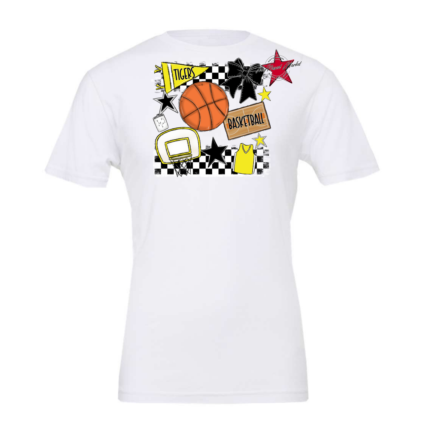 Tigers Checkers Basketball Spirit Design-Bright Yellow