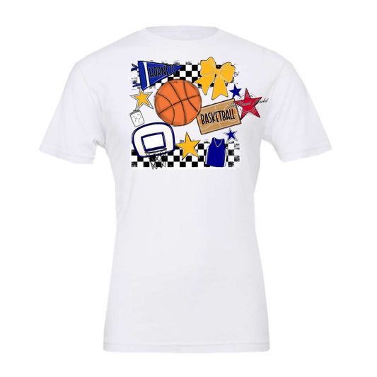 Hornets Checkers Basketball Spirit Design-Blue-Yellow