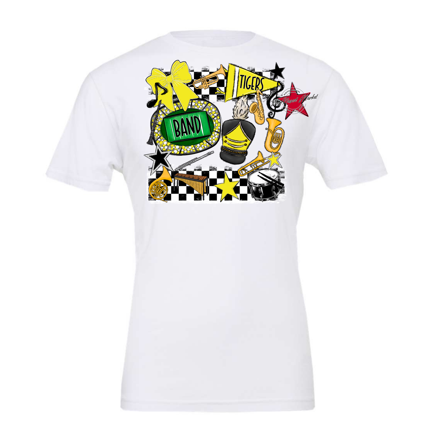 Tigers Checkers Band Spirit Design-Bright Yellow