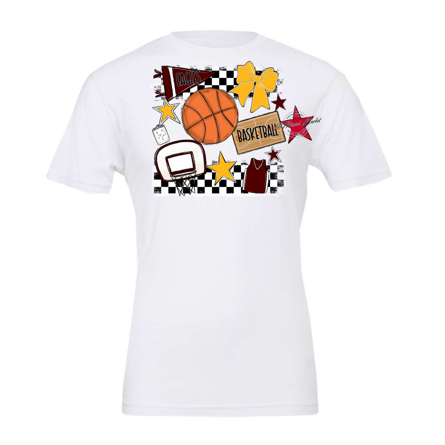 Eagles Basketball Checkers Design-Maroon-Yellow