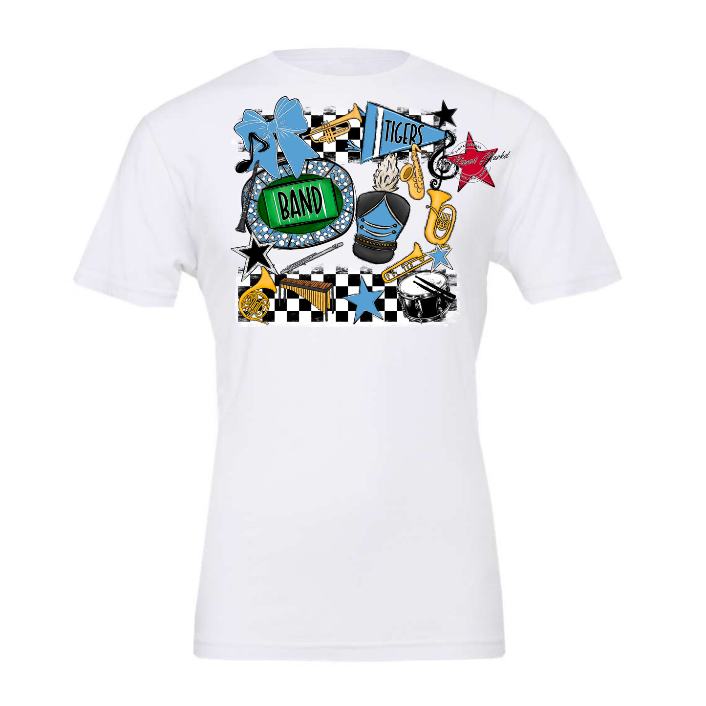 Tigers Checkers Band Spirit Design-Carolina Blue