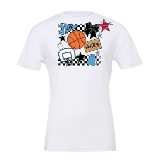 Tigers Checkers Basketball Spirit Design-Carolina Blue