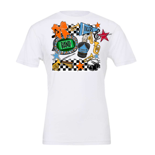 Tigers Checkers Band Spirit Design-Carolina Blue-Orange