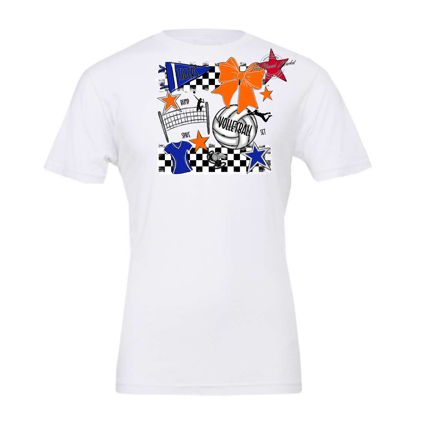 Tigers Checkers Volleyball Spirit Design-Royal Blue-Orange