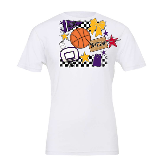 Wolves Checkers Basketball Spirit Design-Purple-Yellow