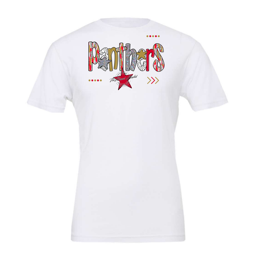 Panthers Brushstroke Alpha w Arrows-Red-Gold