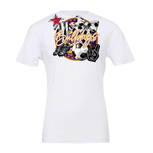 Bulldogs Circle Soccer Design-Purple-Yellow