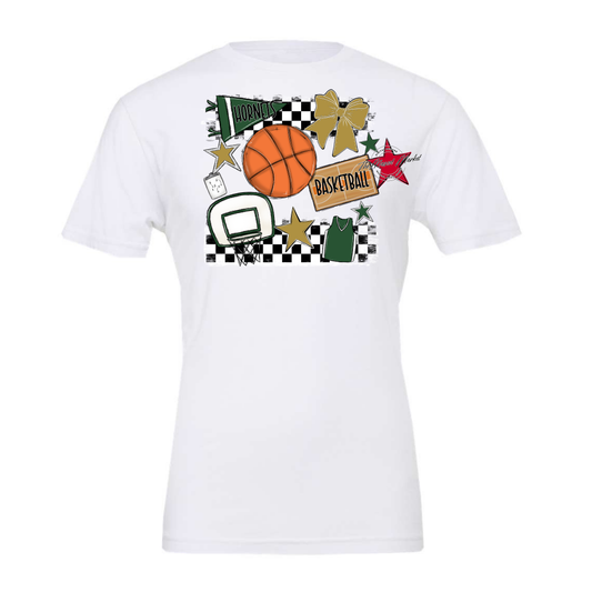 Hornets Checkers Basketball Spirit Design-Green-Gold