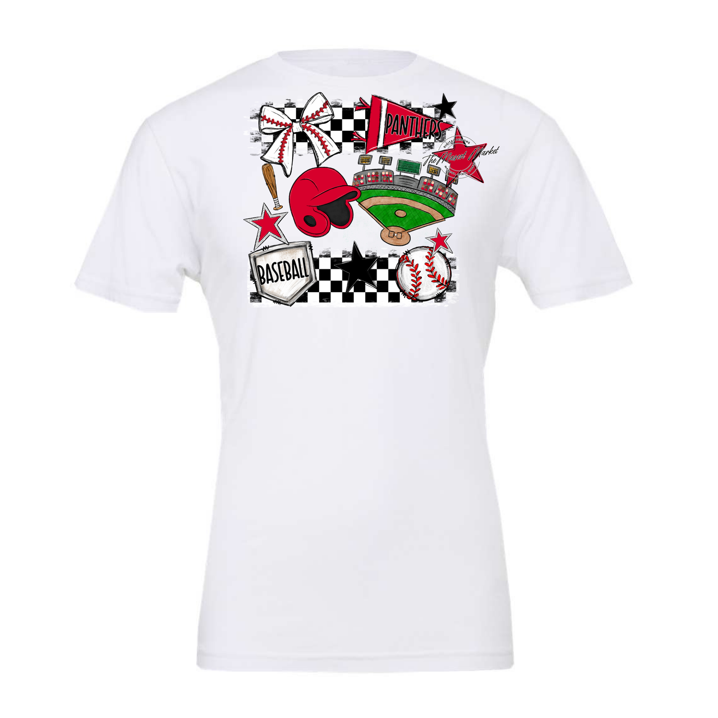 Panthers Checkers Baseball Spirit Design-Red