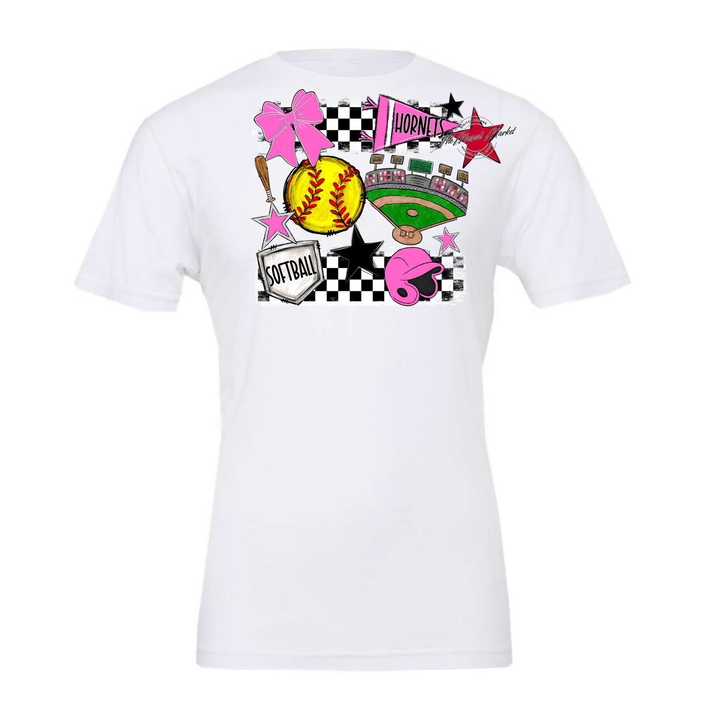 Hornets Checkers Softball Spirit Design-Baby Pink