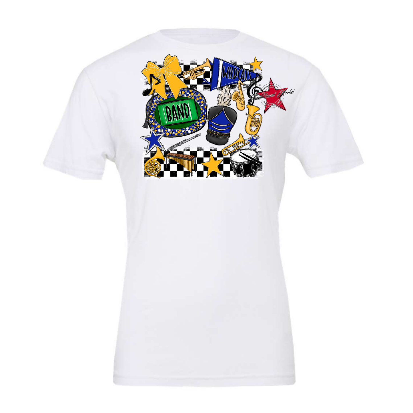 Wildcats Checkers Band Spirit Design-Royal Blue-Yellow